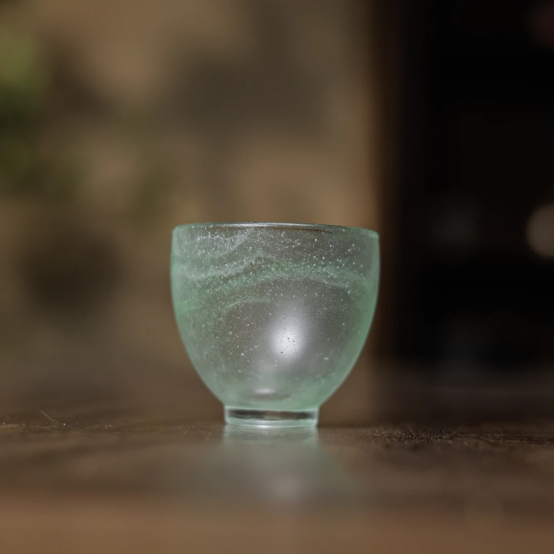 【小田甄陶】冰彩绿渐变-心缘堂-粉彩百福杯-60ml（琉璃S0613）
