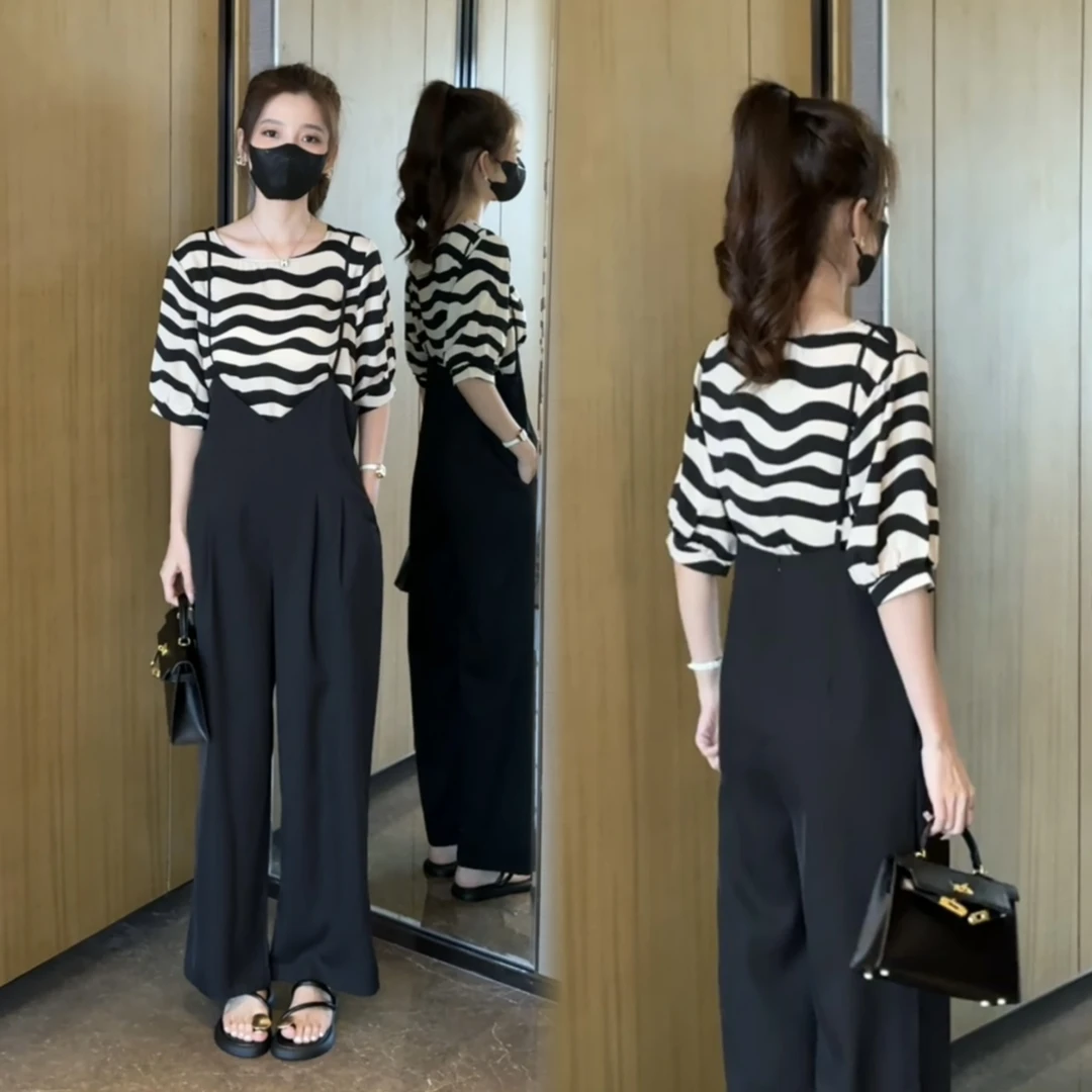 夏装搭配一整套时尚高级感显瘦遮肉吊带裤宽松减龄两件套装