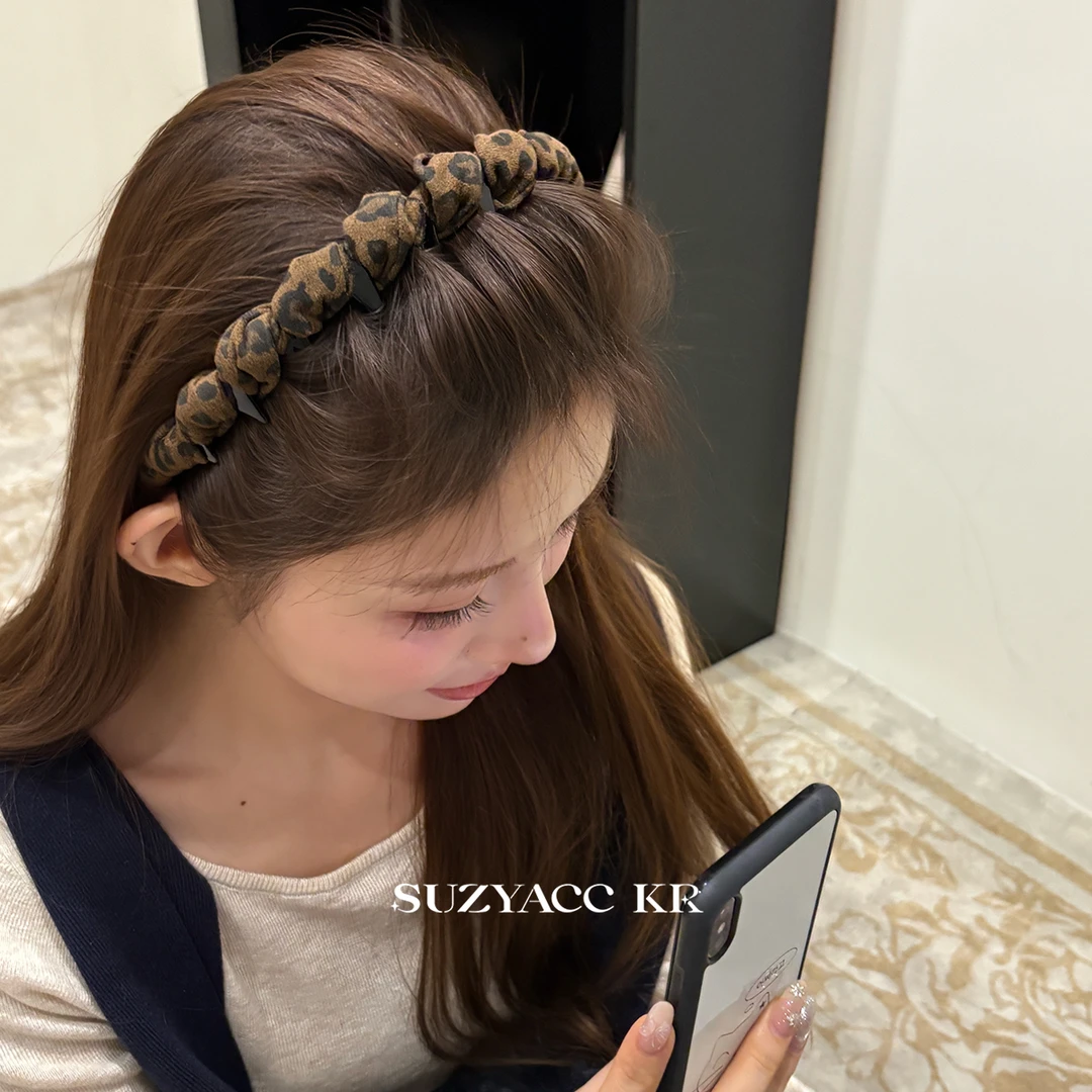 Suzyacc Kr豹纹倒插梳气质发卡发箍新款个性设计洗脸头箍F4419