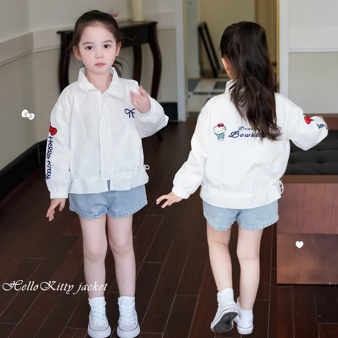 AnnieGirl夏季新款卡通KT印花轻薄防晒衣女童洋气宽松休闲外套