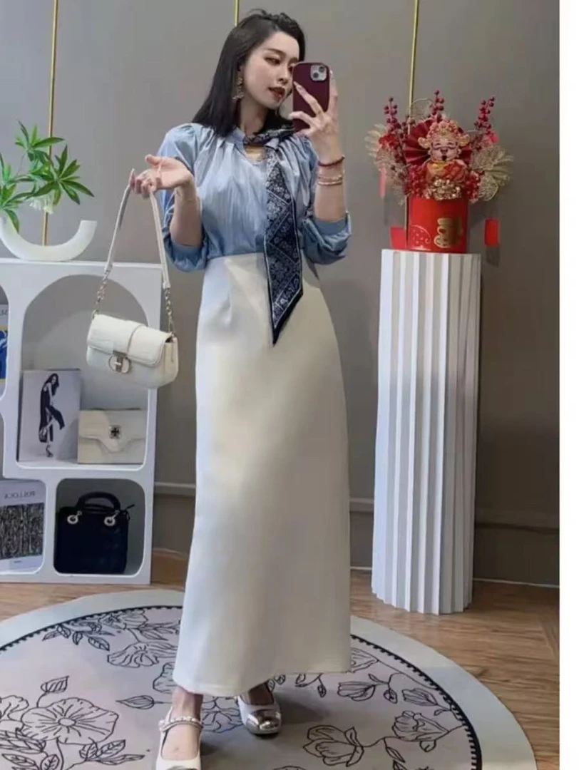 夏季西装料气质时尚网红轻奢百搭高腰显瘦复古开叉A字裙中长裙