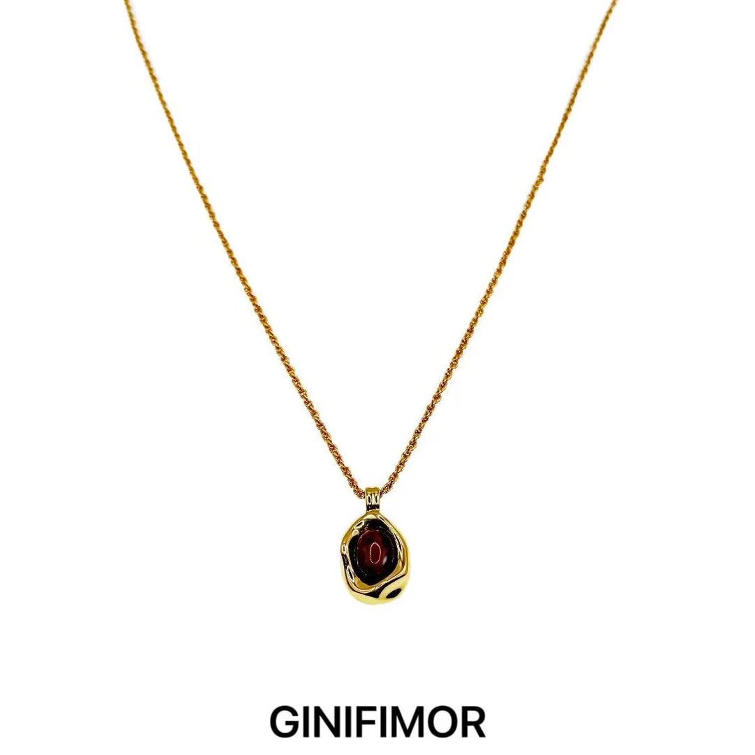 GINIFIMOR 铜合金项链 a761 虎眼石美拉德长款毛衣链秋冬锁骨链