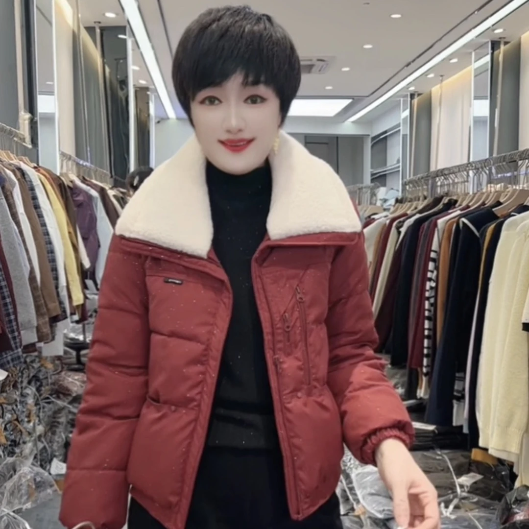 大翻领毛毛拼接冬季新款加厚保暖时尚百搭显瘦洋气短款棉服