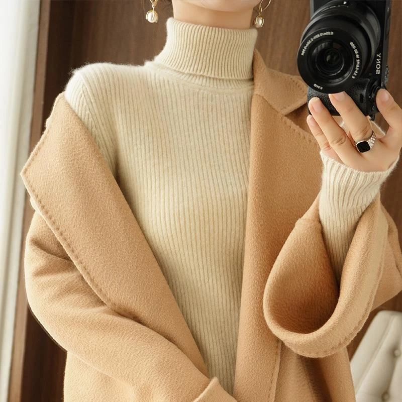 配大衣羊绒衫高领毛衣女秋冬2023修身长袖内搭羊毛针织加厚打底衫