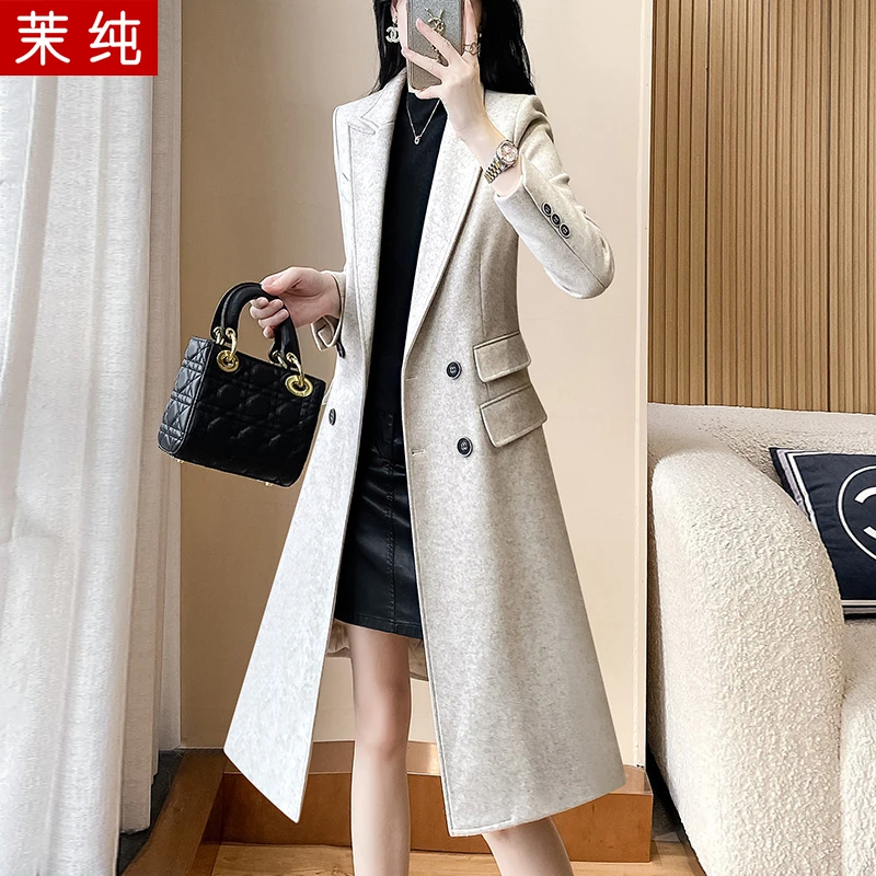 毛呢外套女卡其色宽松休闲高级感风衣加厚保暖秋冬工作服呢子大衣