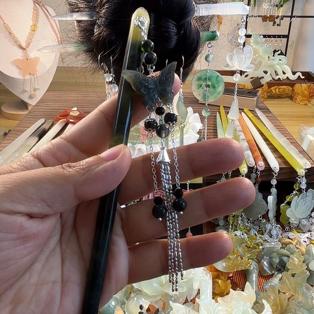 合金蛇纹石玉发饰