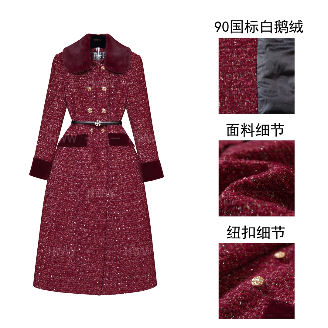 鹅绒服羊毛(袖子已加绒)新款轻奢英伦气质设计师款羽绒大衣HZ027