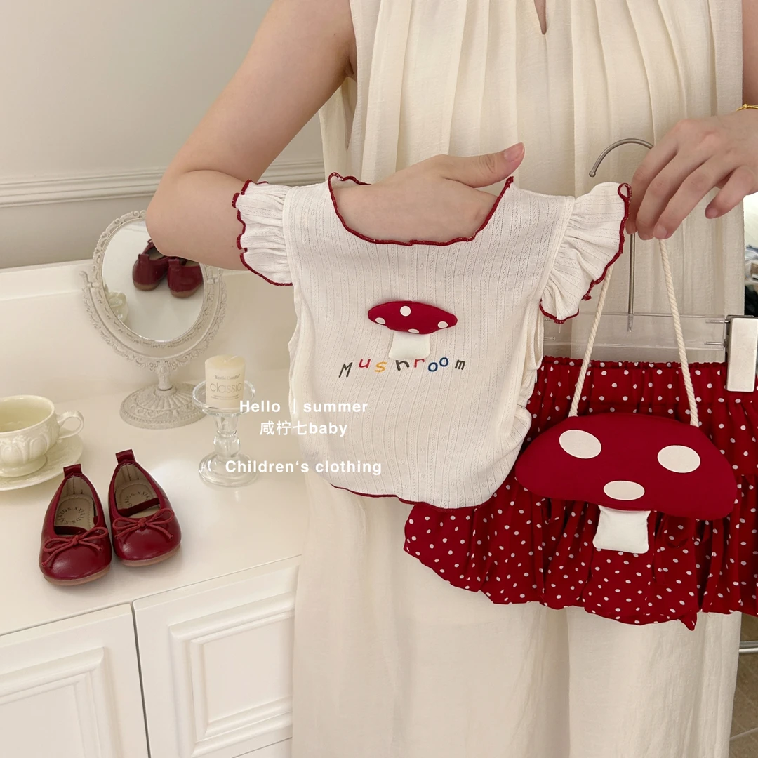 【咸柠七】原创蘑菇屋！女童夏装套装小女孩宝宝背心花苞裤两件套