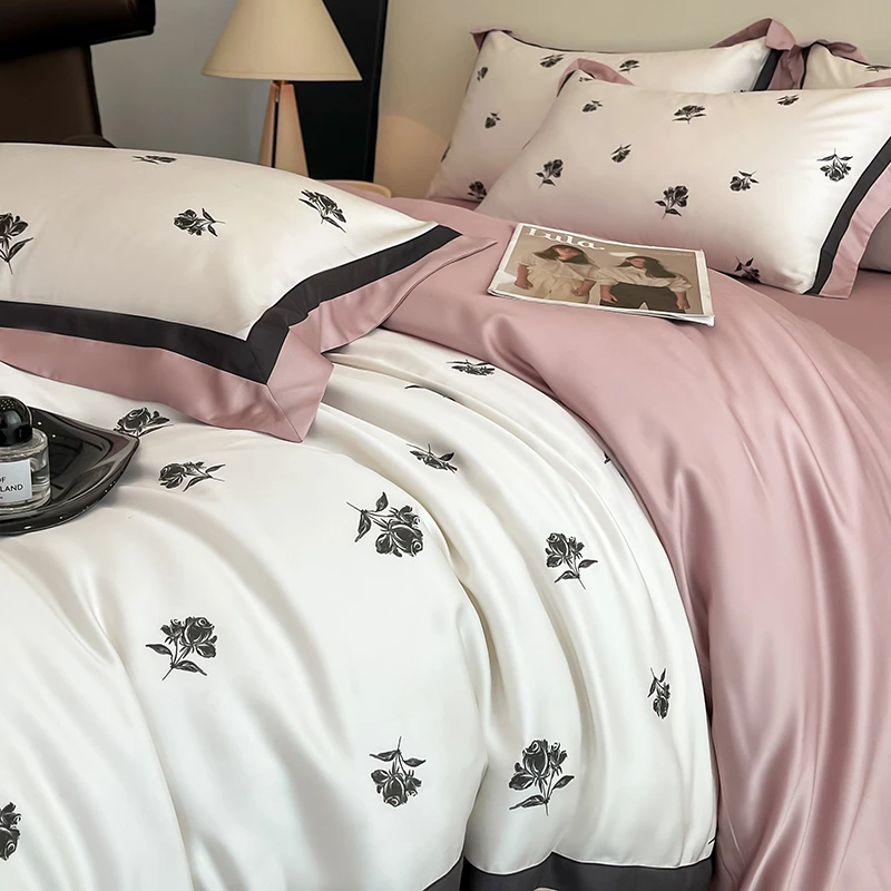 高端100支兰精天丝印花被套四件套轻奢夏季凉感被罩床单丝滑裸睡