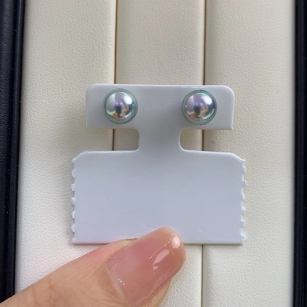 18K金镶嵌耳饰海水珍珠7.5-8mm真多麻