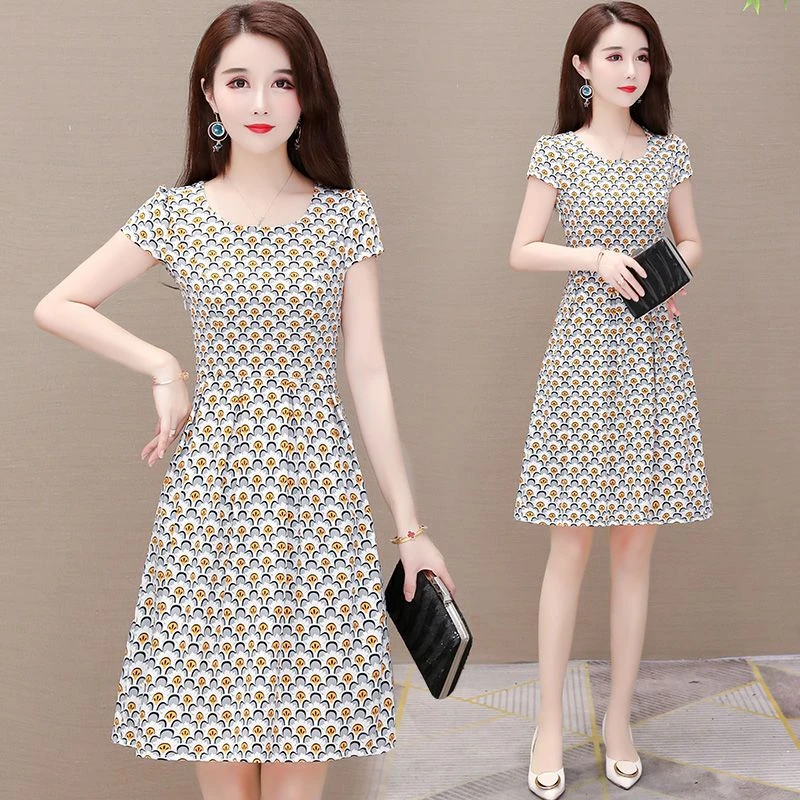 新中式妈妈冰丝碎花短袖连衣裙女2025夏季新款大码女装时尚中长裙