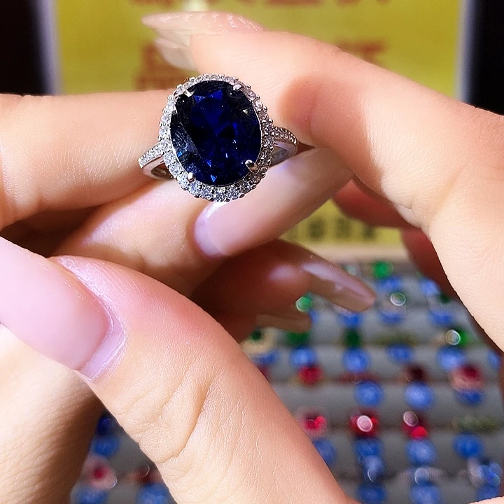 蓝宝石戒指银S925镶嵌