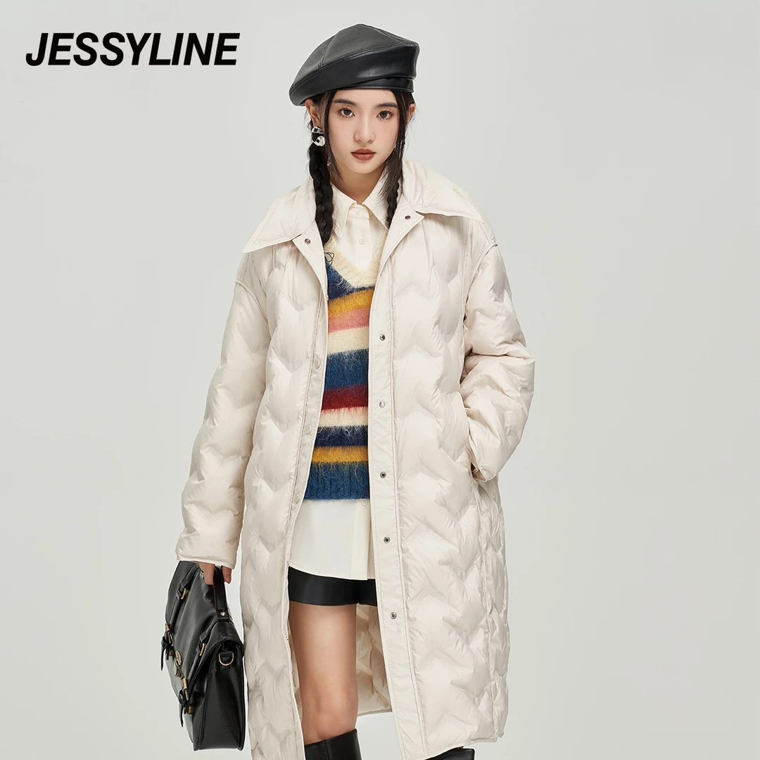 jessyline冬装新款 杰茜莱时尚气质中长款羽绒服