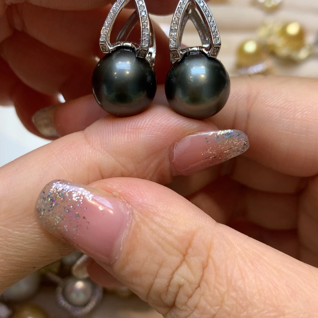 银S925镶嵌海水珍珠耳饰