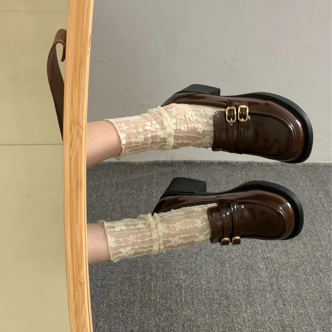 小皮鞋女2025年春季新款高跟单鞋百搭一脚蹬乐福鞋软底通勤jk鞋子