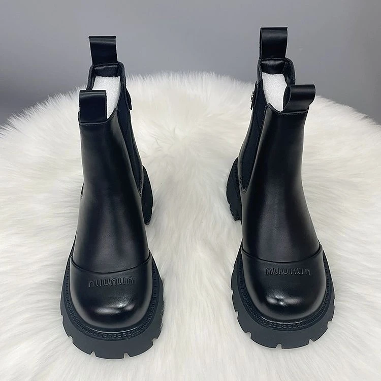 烟筒靴女秋冬季新款女鞋粗跟英伦风加绒马丁靴厚底套筒洋气短靴子