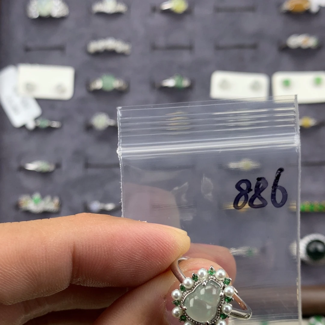 翡翠银S925镀金镶嵌戒指886