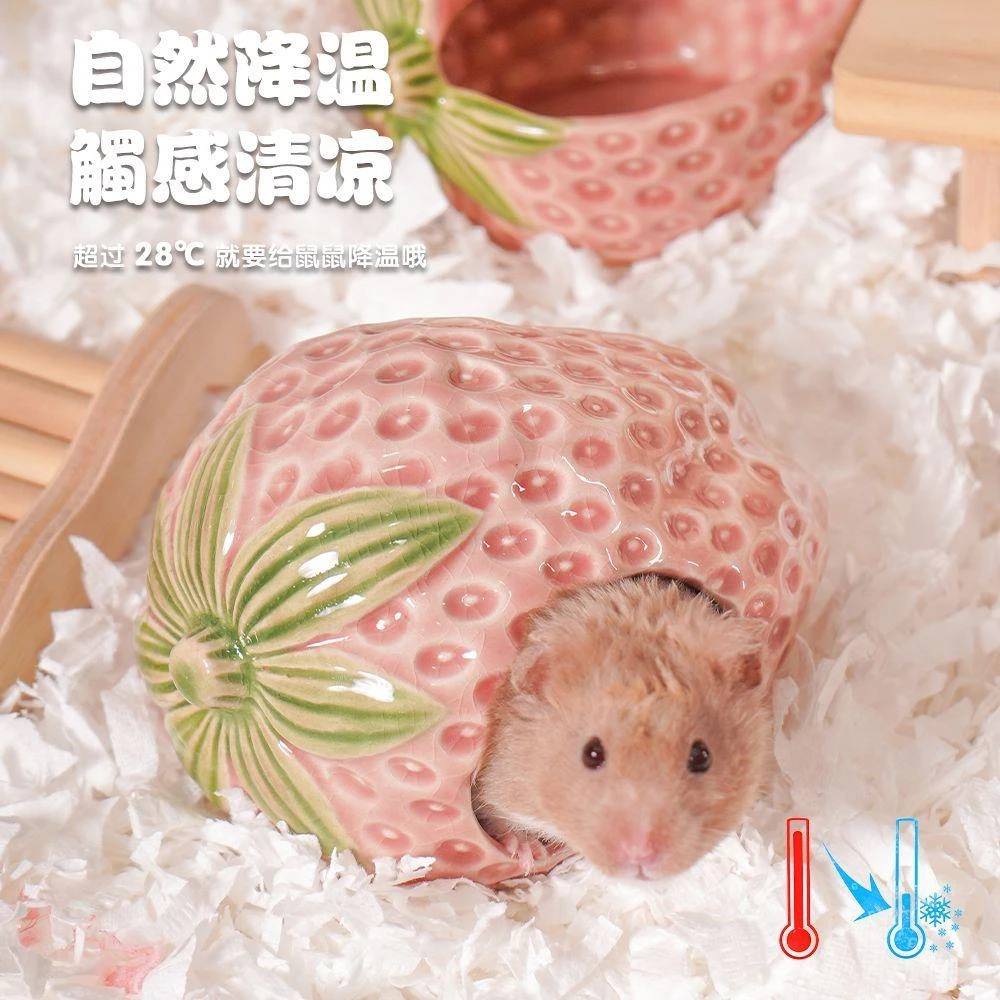 草莓陶瓷窝仓鼠窝金丝熊躲避窝凉窝大号四季通用造景冰屋夏季降温