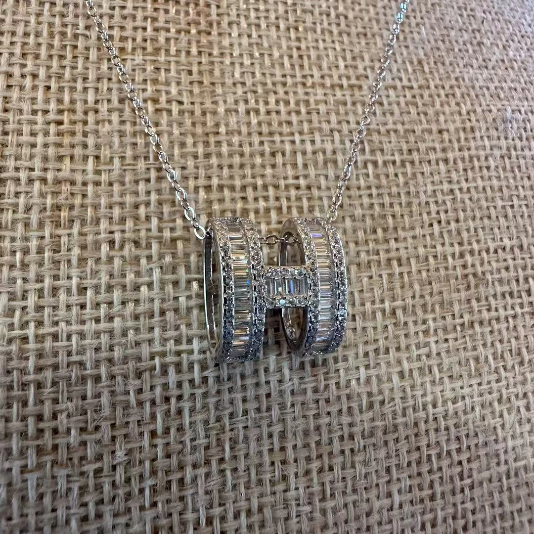 吊坠925银 925女款H时尚百搭项链