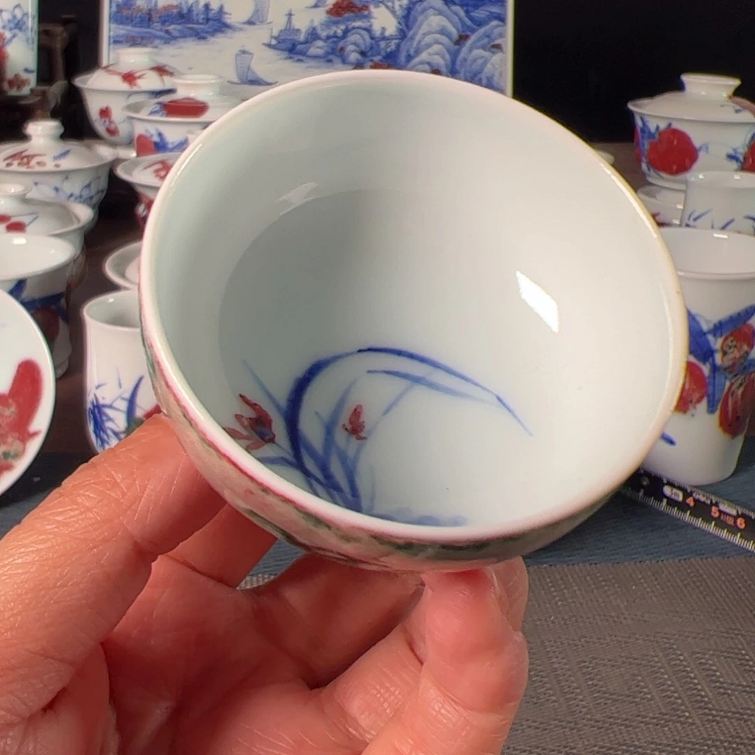 杯原矿青花釉里红瓷器