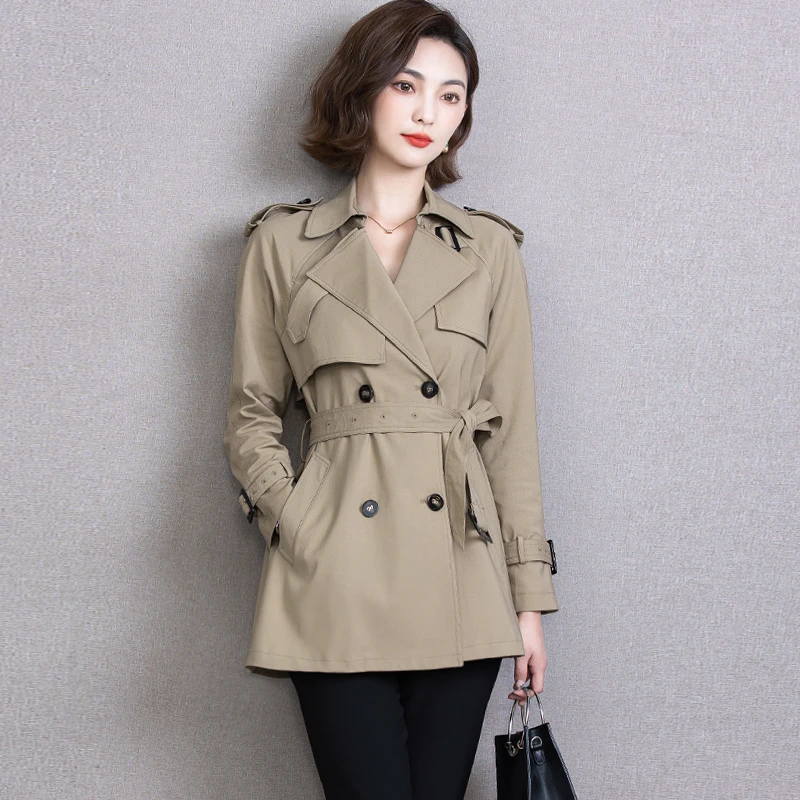 2025新款春秋女修身型秋季云杉蓝色短款风衣英伦风高质感穿搭外套