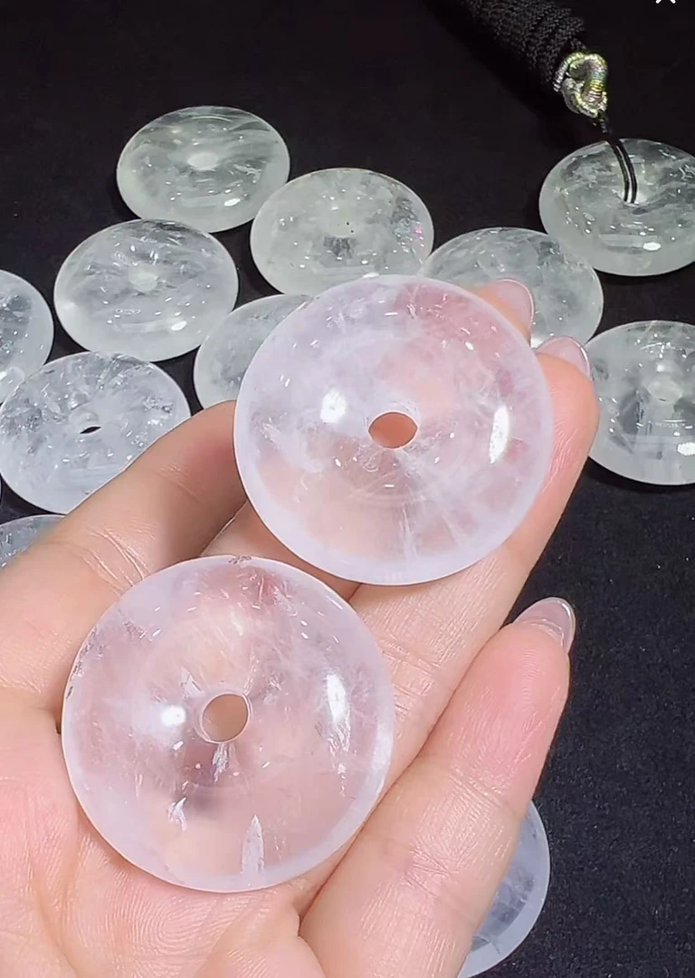 C3460-雪花白莲晶水晶平安扣-多样性只发一件-配绳