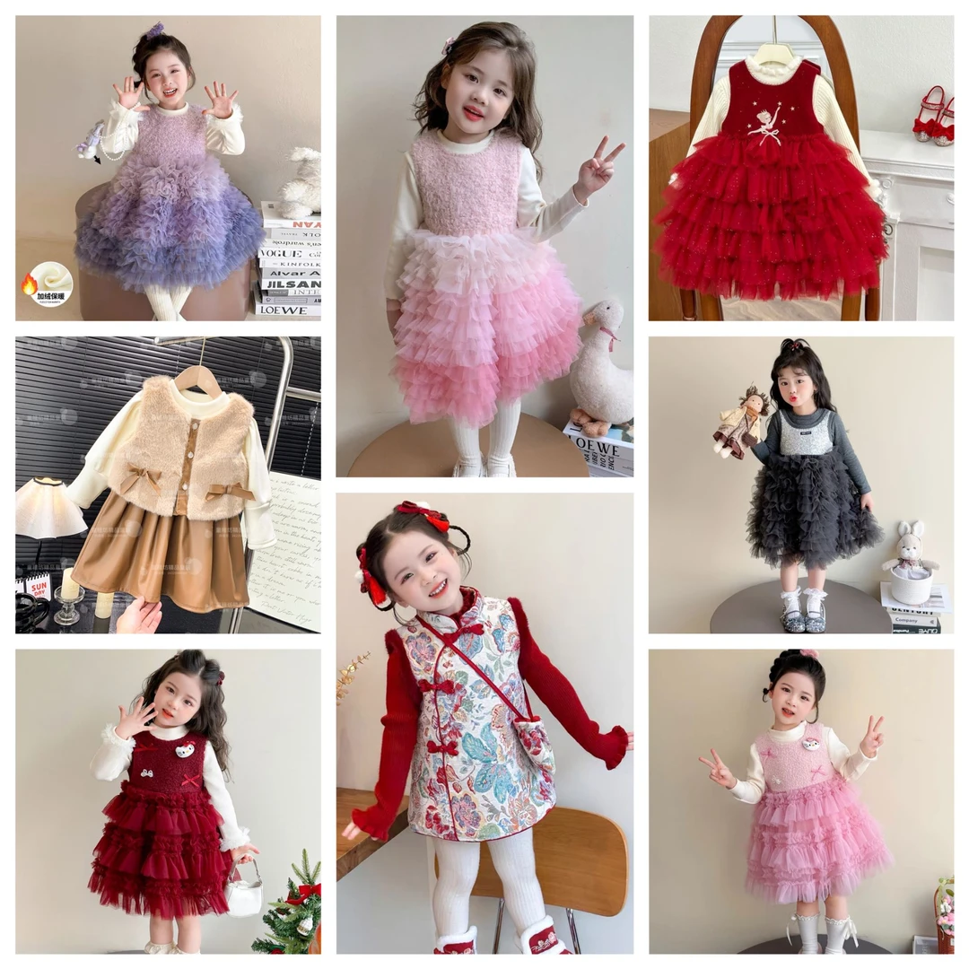 女童加绒加厚百褶裙小香风连衣裙时髦女宝漂亮ins风洋气韩版冬季C