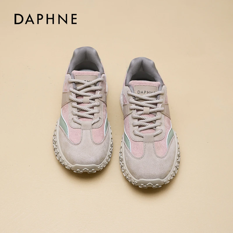 达芙妮粉色阿甘鞋女款2025新款秋冬厚底百搭德训鞋户外休闲运动鞋