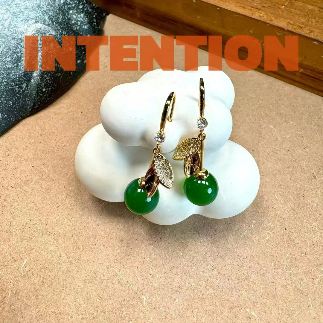 耳饰 正品INTENTION 新中式满绿单珠耳坠AE1065(D)