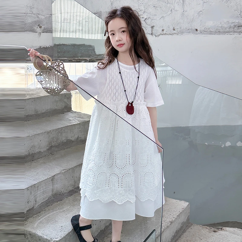 女大童夏装新款公主裙2025新款小女孩夏款甜美蕾丝背心裙两件套10