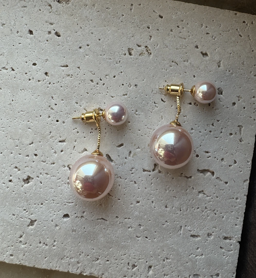 铜合金仿珍珠耳饰 日韩金色粉嫩珠珠耳饰法式耳饰简约长款ES-2