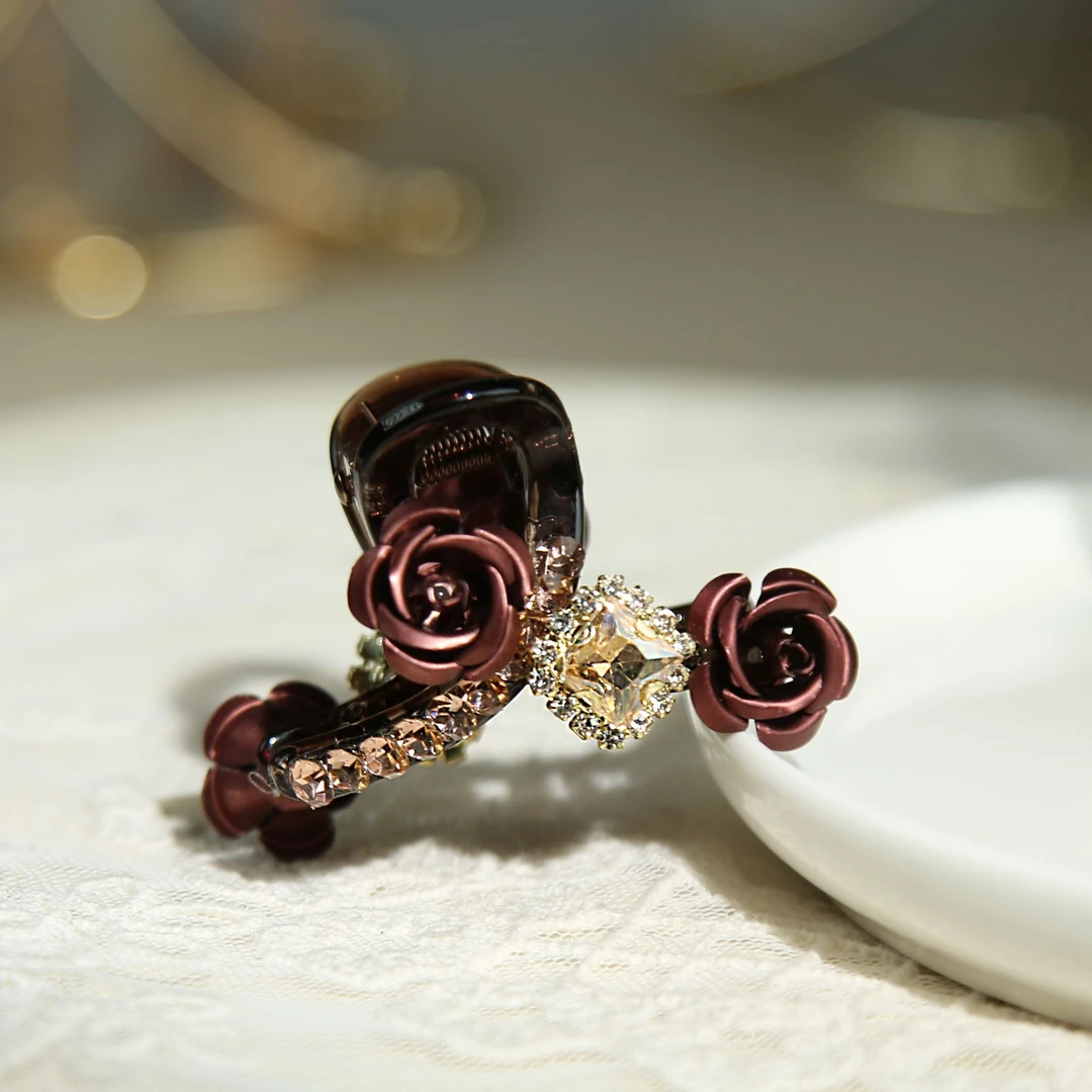 【花开富贵】间钻4公分发夹气质百搭发卡复古法式简约优雅小抓夹110