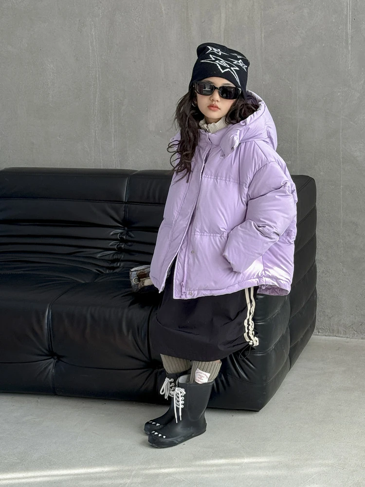 韩国儿童羽绒服2025冬季新款男女童宝宝字母加厚中长款连帽外套潮