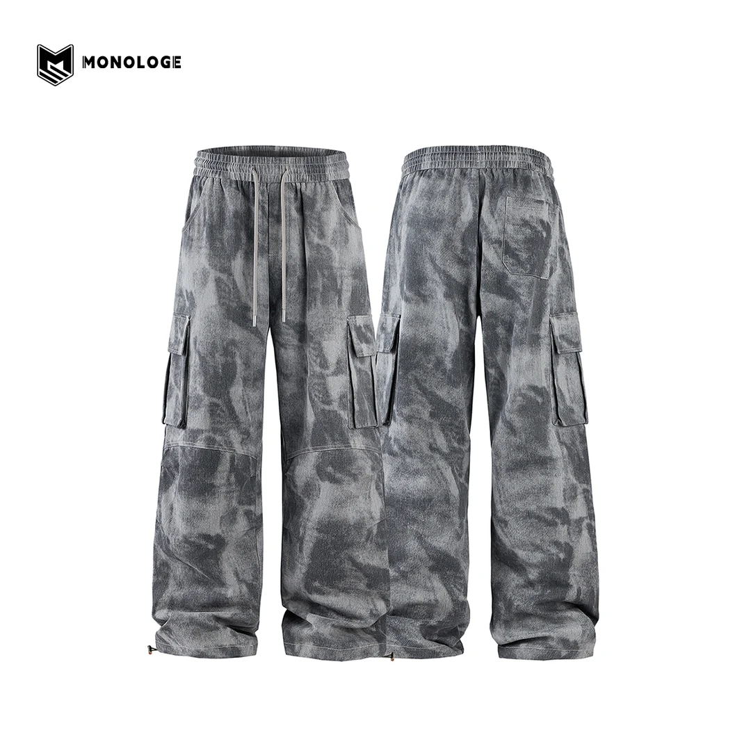 MONOLOGE裤子男潮牌宽松直筒迷彩休闲裤情侣美式高街纯棉痞帅长裤