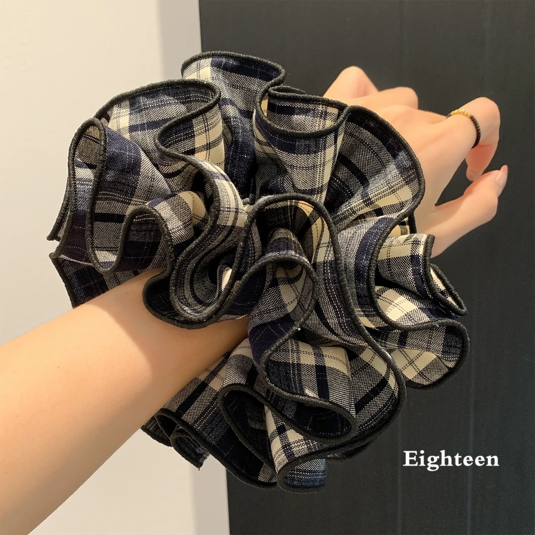 韩系黑色格子大肠发圈女高级感丸子头超大号扎头发百搭发饰头绳