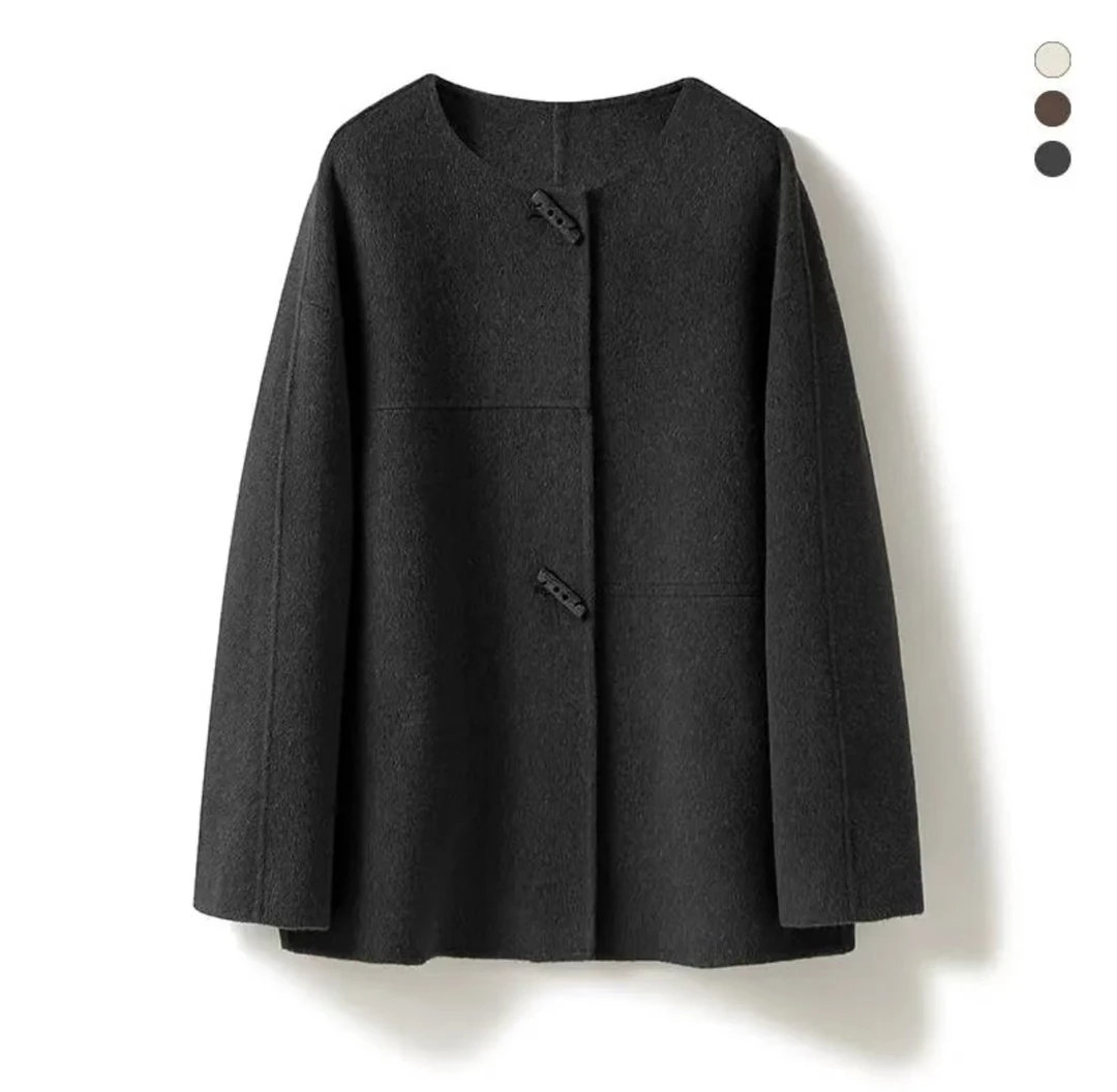 秋冬新款双面羊绒外套韩版宽松时尚圆领