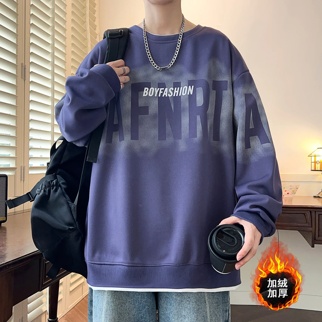 大码男装100-280斤卫衣秋冬假两件圆领男宽松潮牌长袖T恤痞帅穿搭