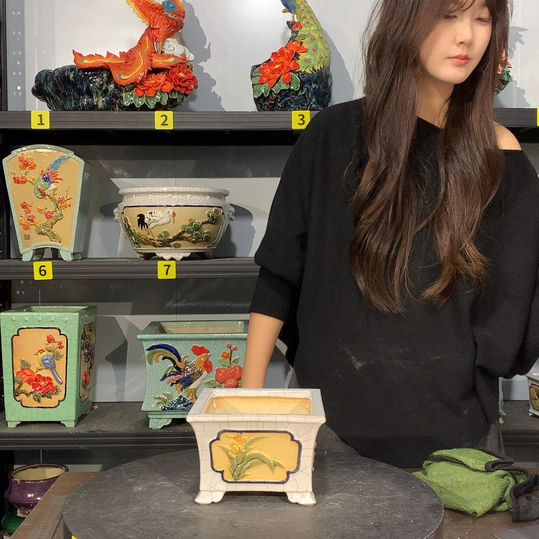 潮***游高温烧制石湾盆花盆