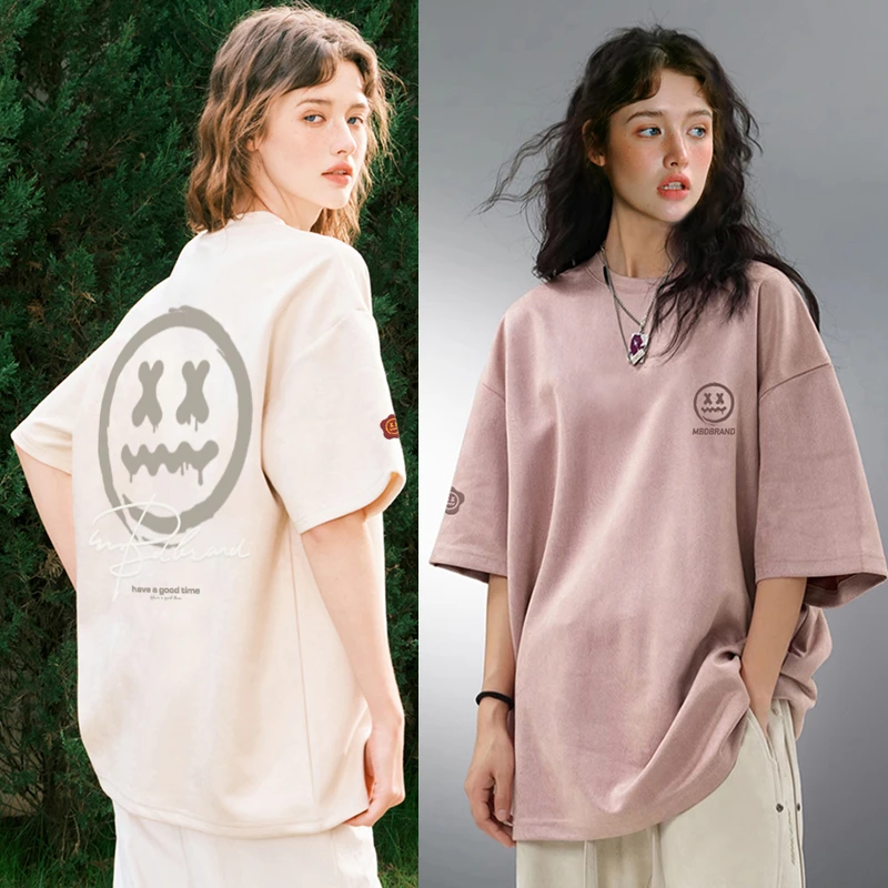 【仿麂皮绒】MBD小恶魔潮牌笑脸短袖t恤男夏季美式宽松休闲圆领半袖
