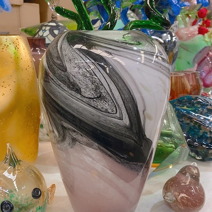 琉璃高度31厘米琉璃花瓶水墨丹青