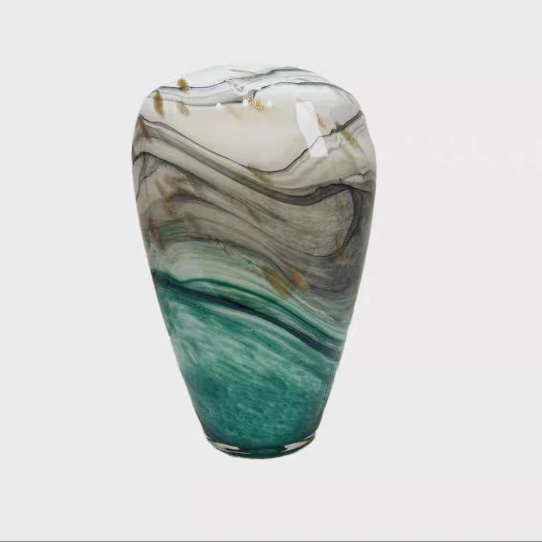 山水画轻奢摆件水养富贵竹雪柳吊钟马醉木客厅落地装饰品