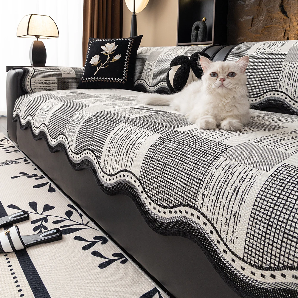 四季通用高级轻奢异形直排防滑亚麻棉麻沙发垫2026新款套罩盖背巾