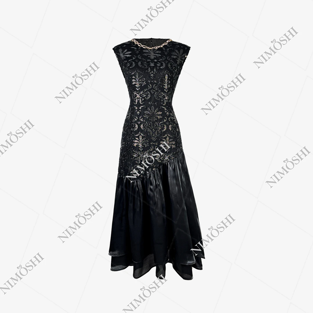 NIMðSHI【莎莎】高级重工设计图案刺绣气质显瘦连衣裙女Q1321