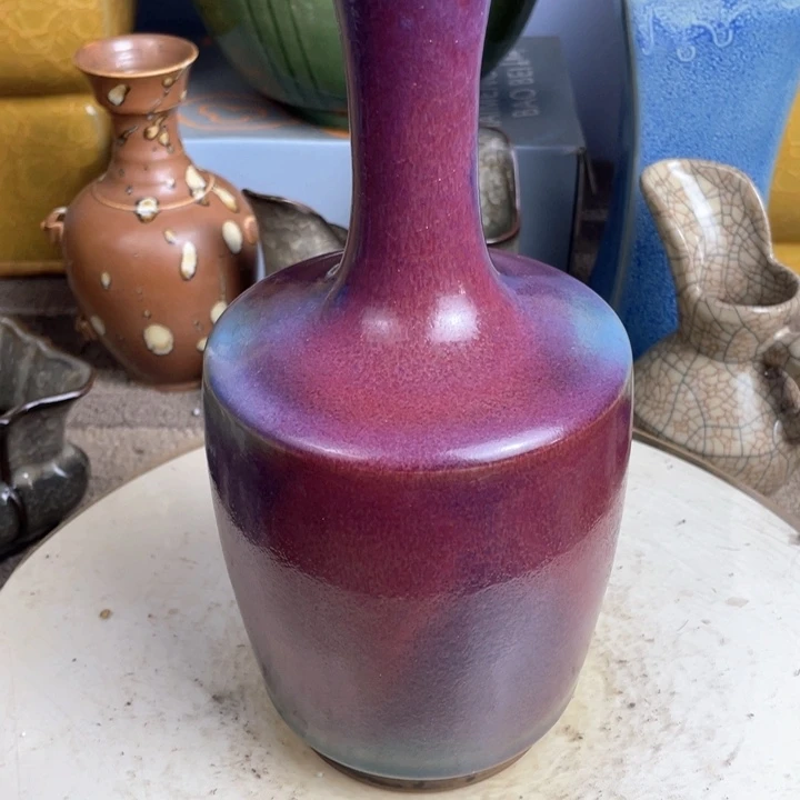 精品钧窑盘口瓶家居摆件