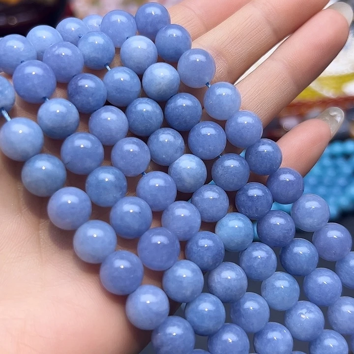玛瑙/玉髓未镶嵌珠宝半成品T362  10m天然海蓝宝玉圆珠一条