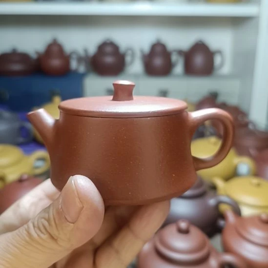 紫砂茶壶原矿红降坡云柱145cc内推半手工