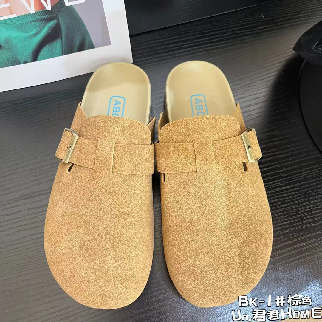 君君家【棕色勃肯鞋】BK-1厚底懒人勃肯半托无后跟一脚蹬包头拖