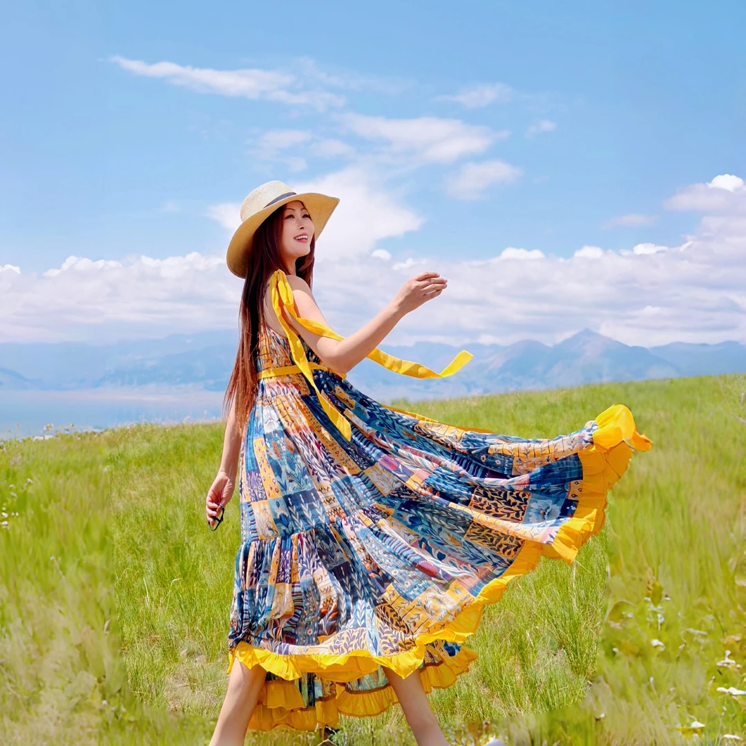 【董艺旅行穿搭】小黄花·吊带裙度假大摆裙新疆青海旅游拍照连衣裙