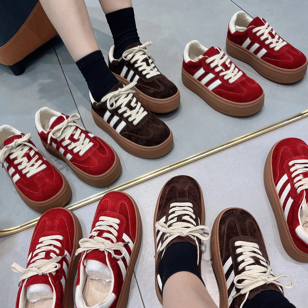 增高秋季薄款真皮厚底透气休闲板鞋鞋子布鞋单鞋系带低帮