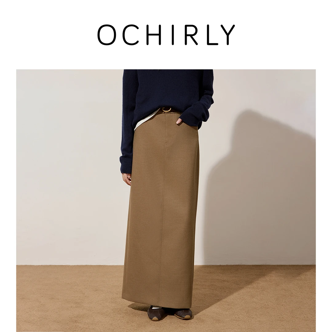 OCHIRLY欧时力 直筒长裙半身裙开衩气质通勤显瘦高级秋冬新品